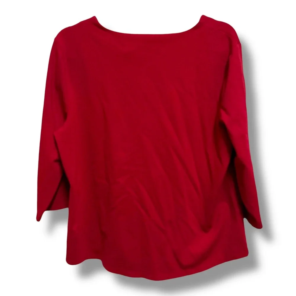 Chicos Womens Red 3/4 Sleeve Scoop Neck Knit Top Front‎ Zipper Pockets Size 2 L